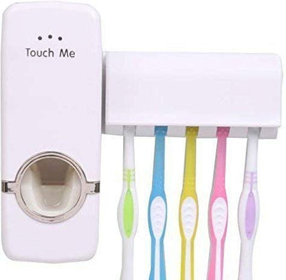 Pack of 2 Toothpaste Dispenser with Wall Mount Tooth Brush Holder