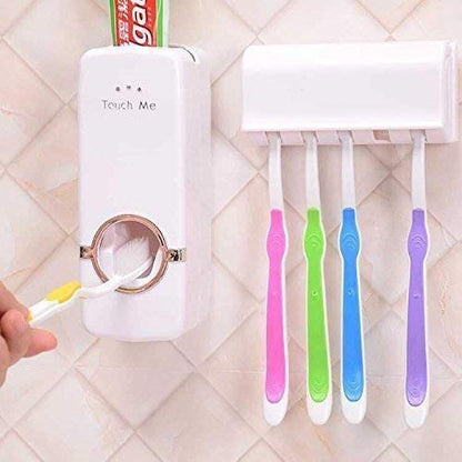 Pack of 2 Toothpaste Dispenser with Wall Mount Tooth Brush Holder