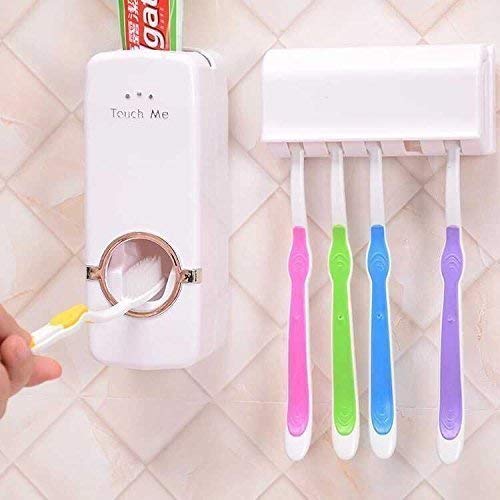 Pack of 2 Toothpaste Dispenser with Wall Mount Tooth Brush Holder