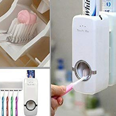 Pack of 2 Toothpaste Dispenser with Wall Mount Tooth Brush Holder