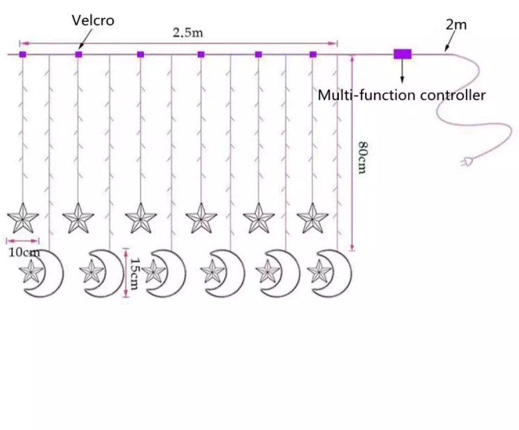 LED Islamic EID Ramadan Festival String LED Light Decoration Star Moon Outdoor String Lights Christmas Home Lamp Random.