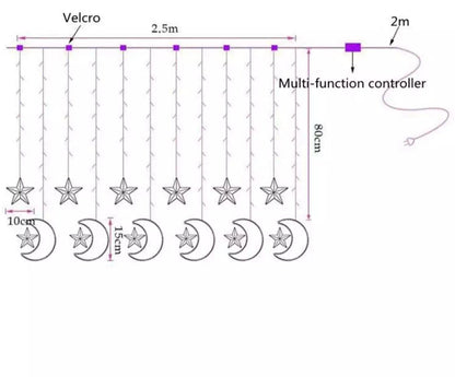 LED Islamic EID Ramadan Festival String LED Light Decoration Star Moon Outdoor String Lights Christmas Home Lamp Random.